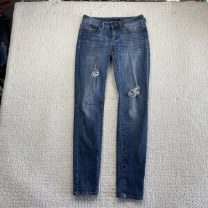 Y2K Guess Jeans Blue Distressed Raw Hem Denim Slim Fit Grunge Women Read